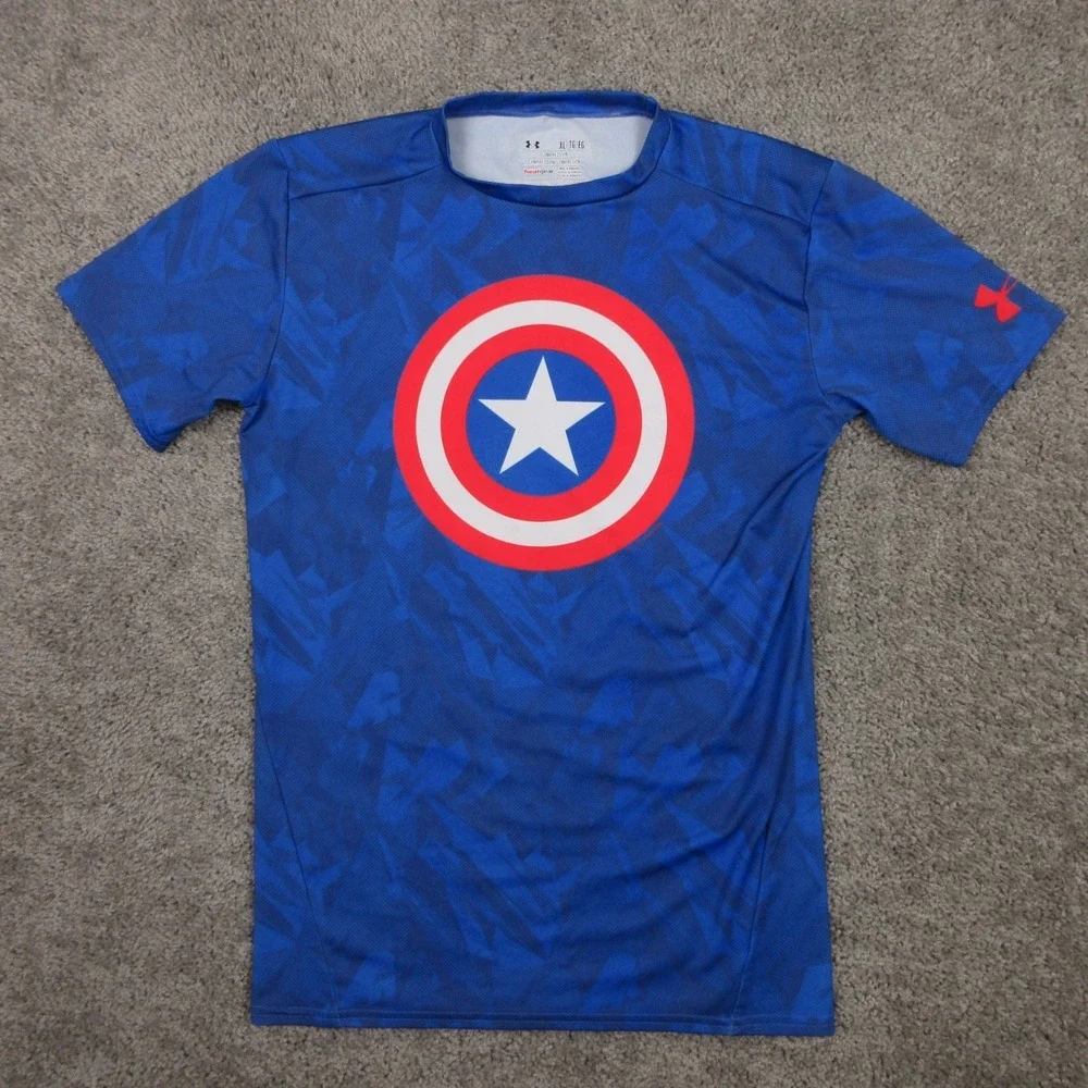 Under‎ Armour Shirt Mens XL Blue Camouflage Marvel Captain America Compression